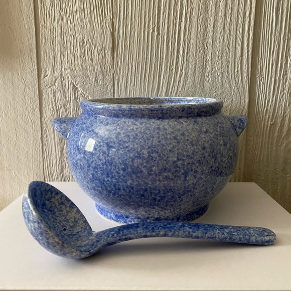 Large Gailstyn-Sutton Bleu Cordon Blue Speckled Soup Tureen With Ladle - Picture 10 of 16